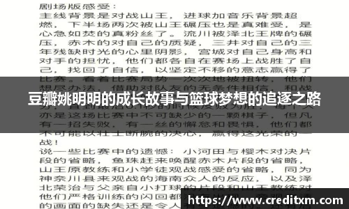 豆瓣姚明明的成长故事与篮球梦想的追逐之路